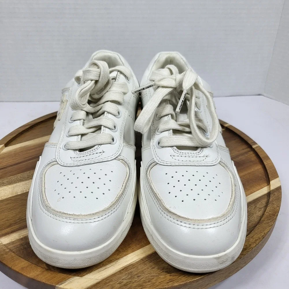 Tory Burch Sneakers Womens 5.5 White Excellent Leather Low Top Logo 152959